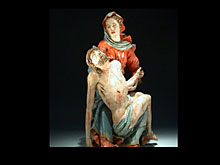 Hampel Ausdrucksvolle, expressiv gestaltete Pieta-Schnitzgruppe