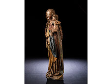 Qualit�tvolle gotische Schnitzfigur einer stehenden Madonna mit dem Jesuskind