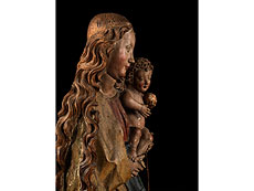 Qualit�tvolle gotische Schnitzfigur einer stehenden Madonna mit dem Jesuskind