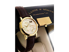 Hampel Herrenarmbanduhr Lange & S�hne,  18 Karat Gold, manueller Aufzug