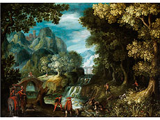 Hampel Maler des 17. Jahrhunderts der Frankenthal-Schule, in Frage kommen Anton Mirou, 1578 Antwerpen - 1627 Franckenthal
oder Pieter Stevens (1567 Mechelen - nach 1624 Prag)