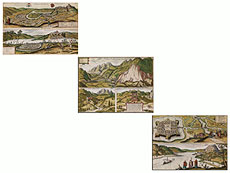 Hampel Satz von drei gerahmten Doppelb�gen mit landschaftlichen Stichdarstellungen von Georg Hufnagel, datiert �1590�