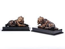 Hampel Paar L�wenfiguren in Bronze