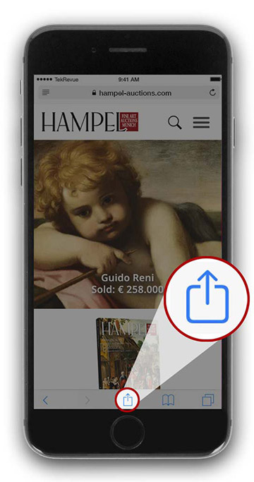 Anleitung zum Anlegen des Hampel-Icons auf Mobilgeräten via Safari, Schritt 1
