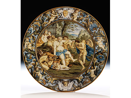 Bedeutende Majolika-Platte von Carlo Antonio Grue, 1655 - 1723