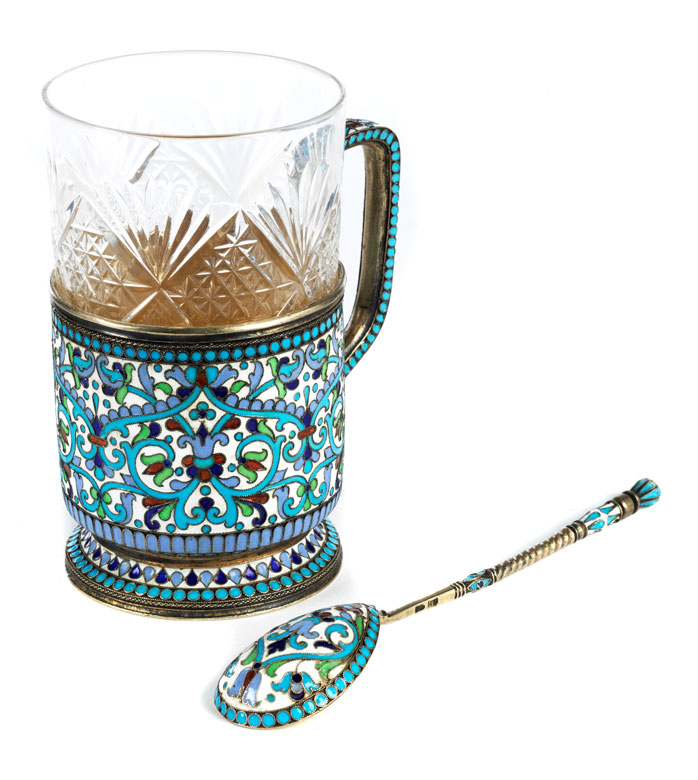 Moscow Cloisonne tea glass with spoon