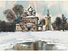 Detailabbildung: Zwei russische Aquarelle mit Darstellungen von Gebäuden und Kirchen mit Zwiebelhauben
