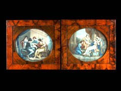 Paar ovale Farbradierungen mit mythologischen/ allegorischen Szenen
