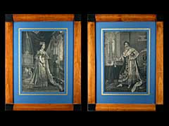 Lithographierte Portraits von König Ludwig I. und seiner Gemahlin Theresia