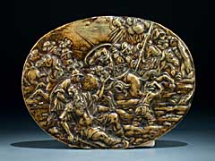 Detailabbildung: Italienisches Bronzerelief mit Darstellung einer Reiterschlacht