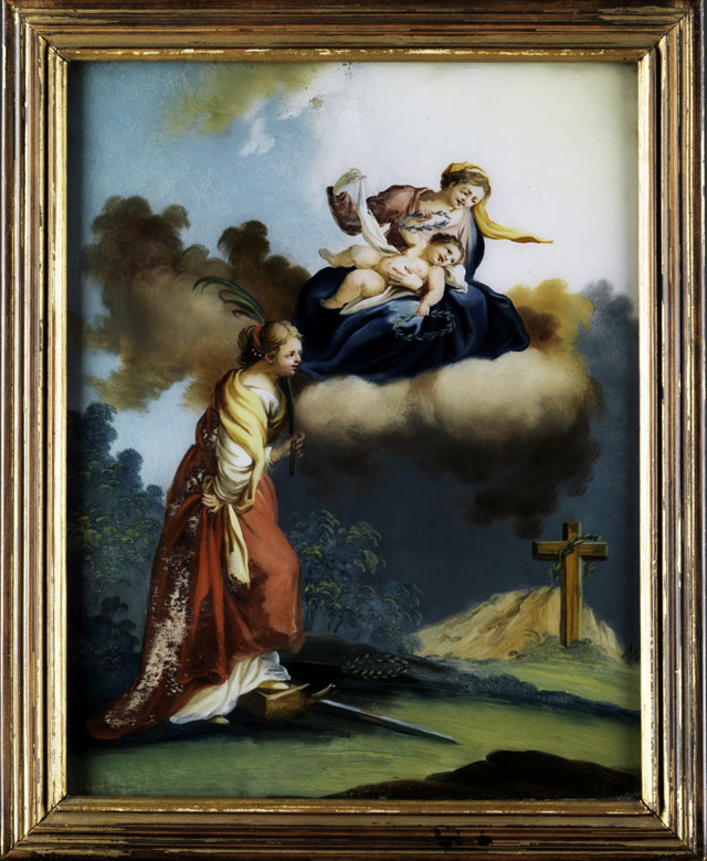 Hinterglasbild Heiliger Dominik - Handbemalt Mit Blattgold Im Holzrahmen 12,5x16 Cm