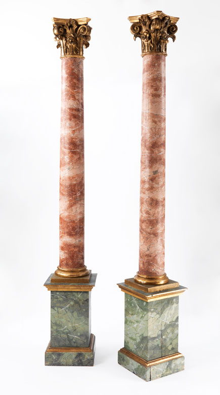 Paar barocke, marmorierte Holzsäulen - Hampel Kunstauktionen