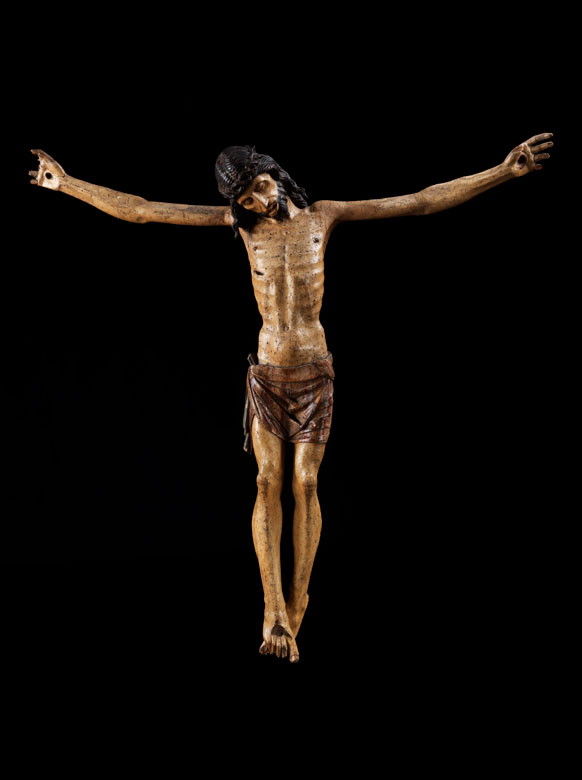 Bedeutende gotische Skulptur des gekreuzigten Christus