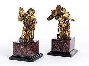 Paar italienische Bronzeengel in Feuervergoldung