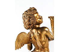 Detailabbildung: Paar große, qualitätvolle Leuchterengel in Bronze