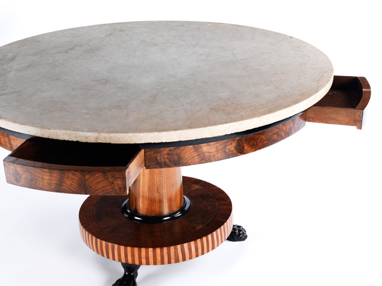 Large round library table with marble plate - Hampel Fine Art Auctions