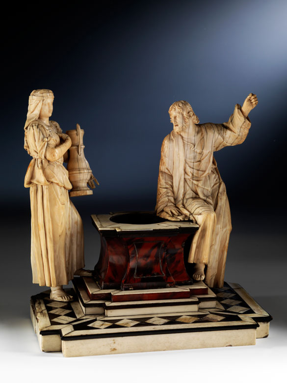 Elfenbein-Schnitzfigurengruppe „Rebecca und Elieser am Brunnen 