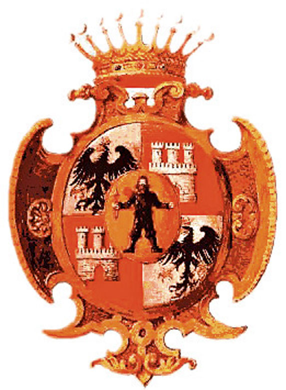 Großes Tafeltuch mit Wappen der Grafen von Ballestrem Hampel