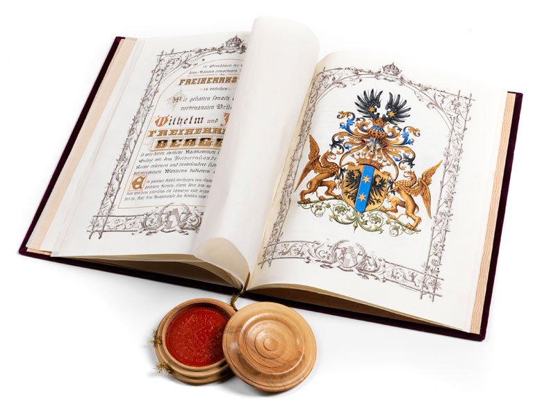 Adelsdiplom für die Brüder Dr. Wilhelm Berger und Dr. Alfred Berger