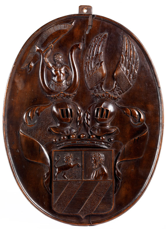 Seltenes, großes Adelswappen Hampel Kunstauktionen