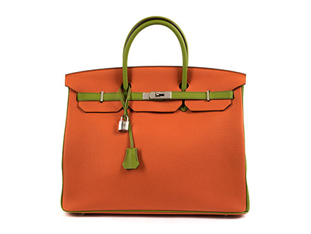 † Hermès Birkin Bag 40 cm Special Order Horseshoe Orange & Vert Anis 