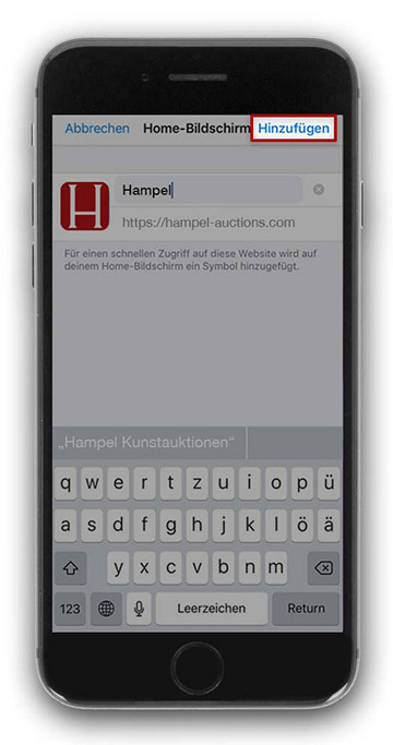Anleitung zum Anlegen des Hampel-Icons auf Mobilgeräten via Safari, Schritt 3